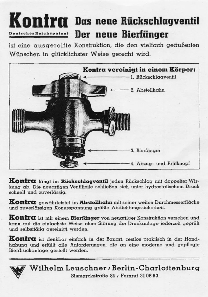 Wilhelm Leuschner Firma Kontra Bierventil Rückschlagventil